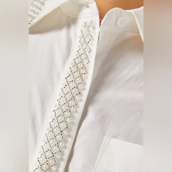 NWOT MAJE Bead-embellished Cropped Shirt in Cotton